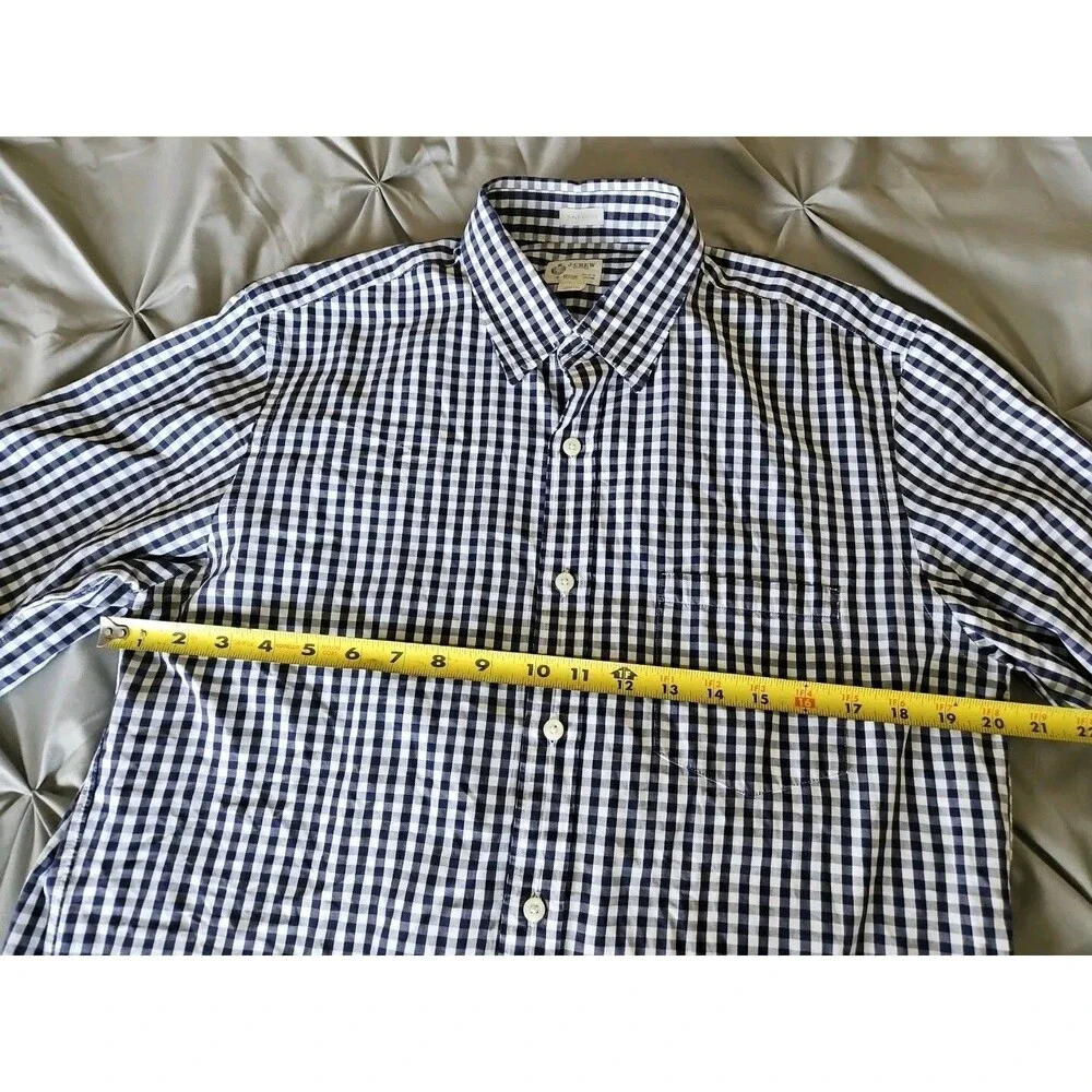 J Crew 2 Ply Button Down Shirt Mens Medium Blue White Plaid Long Sleeve Vintage